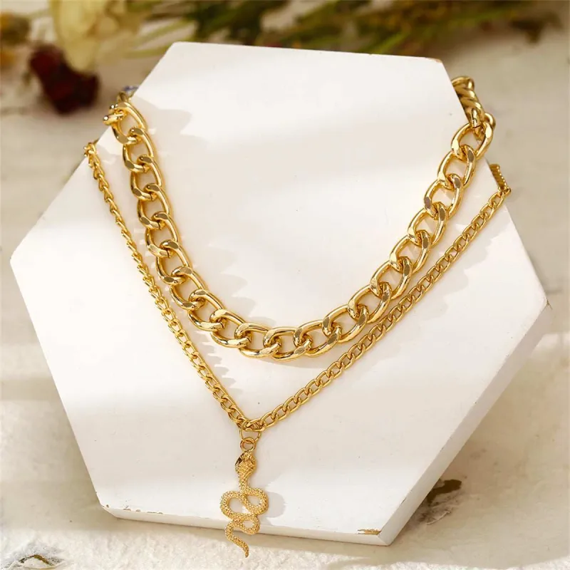 Goldtone Figaro Chain Snake Layered Pendant Necklace made by Zulily