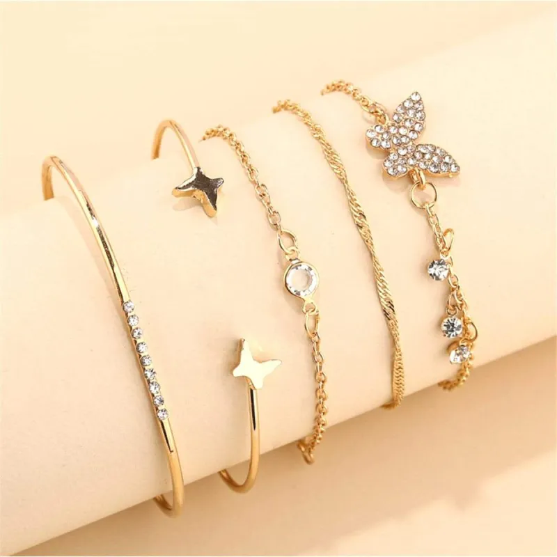 Cubic Zirconia & Goldtone Butterfly Bracelet Set made by Zulily