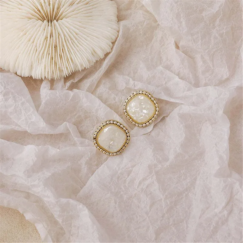 White Resin & Goldtone Square Stud Earrings made by Zulily