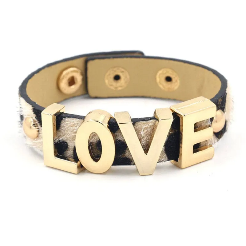 Light Coffee Polyurethane & Goldtone Leopard 'Love' Bracelet made by Zulily
