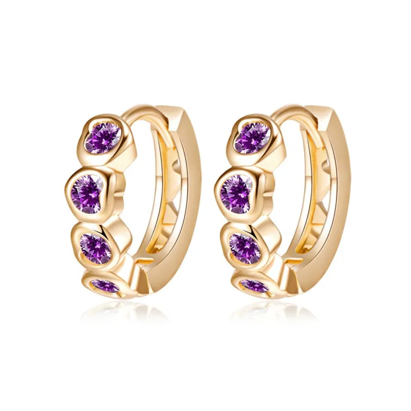 Purple Cubic Zirconia & Goldtone Heart Huggie Earrings made by Zulily