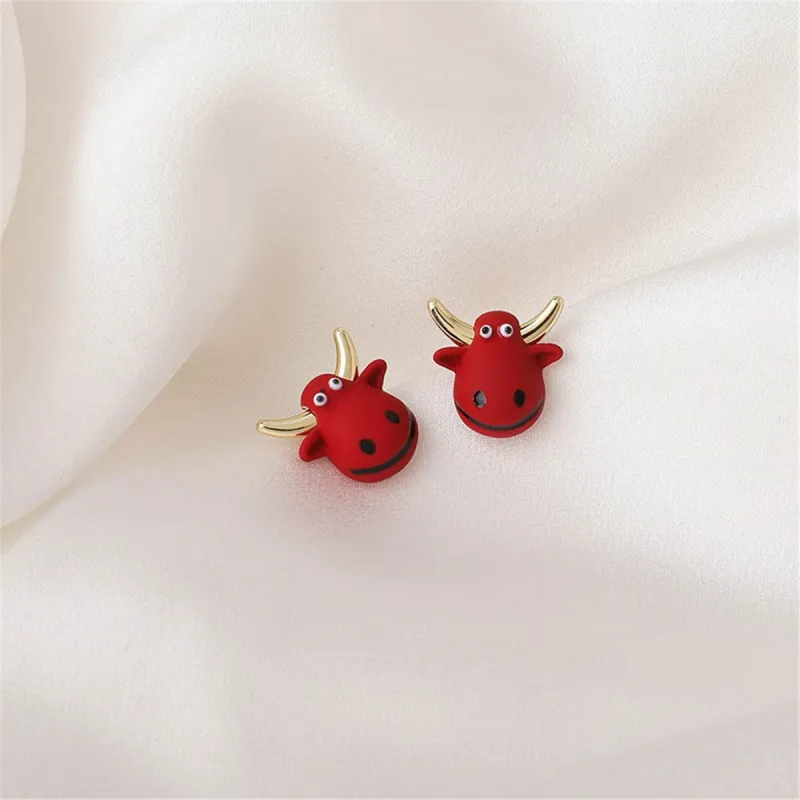 Red Polymer Clay & Goldtone Cattle Stud Earrings made by Zulily