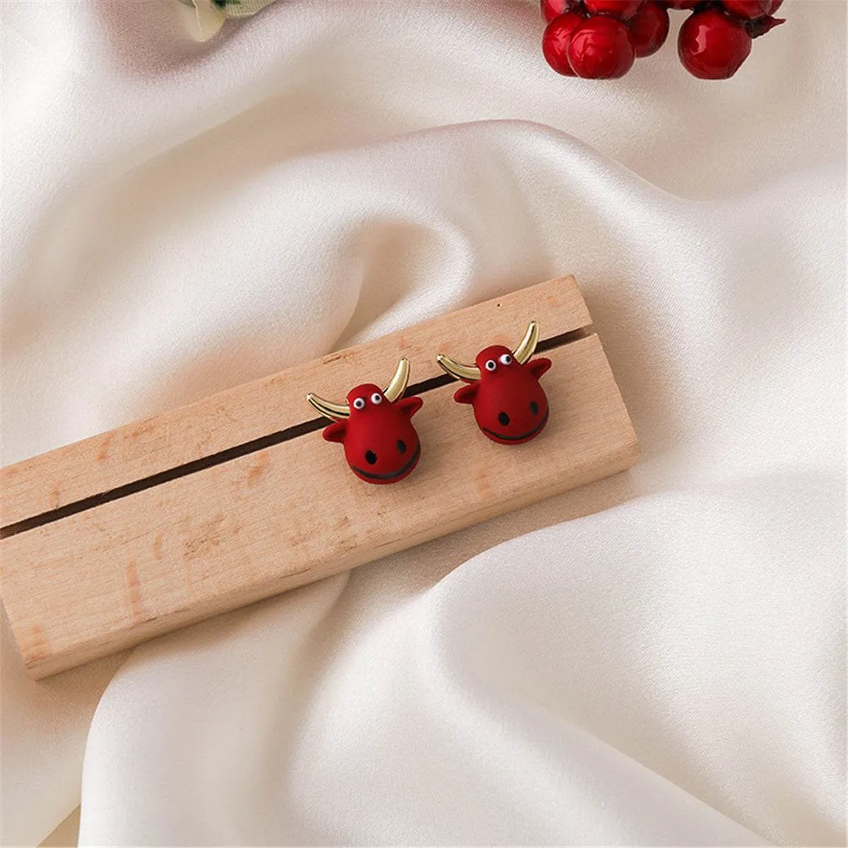 Red Polymer Clay & Goldtone Cattle Stud Earrings sold by Zulily product image thumbnail 2