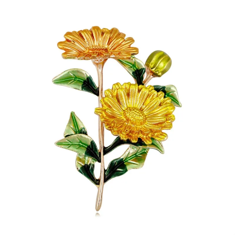 Yellow Enamel & Goldtone Flower Brooch made by Zulily