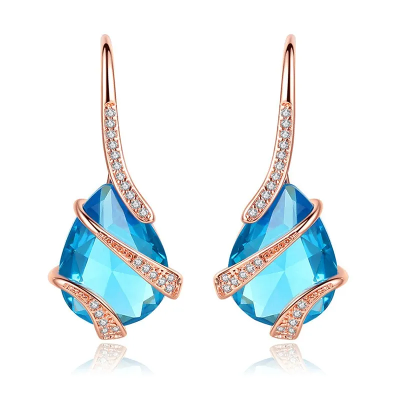 Sea Blue Crystal & Cubic Zirconia Rose Goldtone Drop Earrings made by Zulily