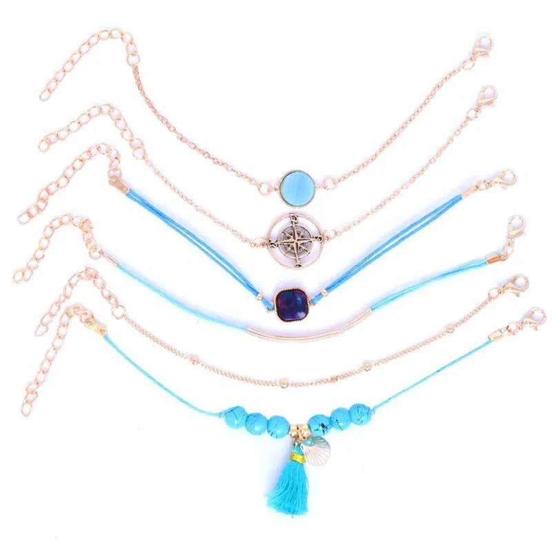 Turquoise & Polyster Goldtone Shell Bracelet Set made by Zulily