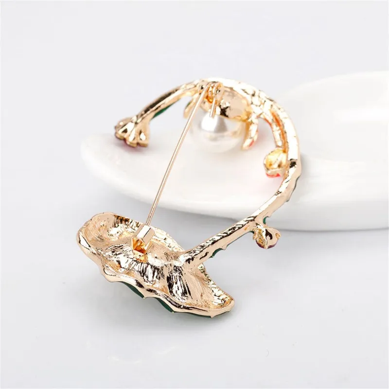 Cubic Zirconia & Pearl Enamel Goldtone Lotus Brooch made by Zulily