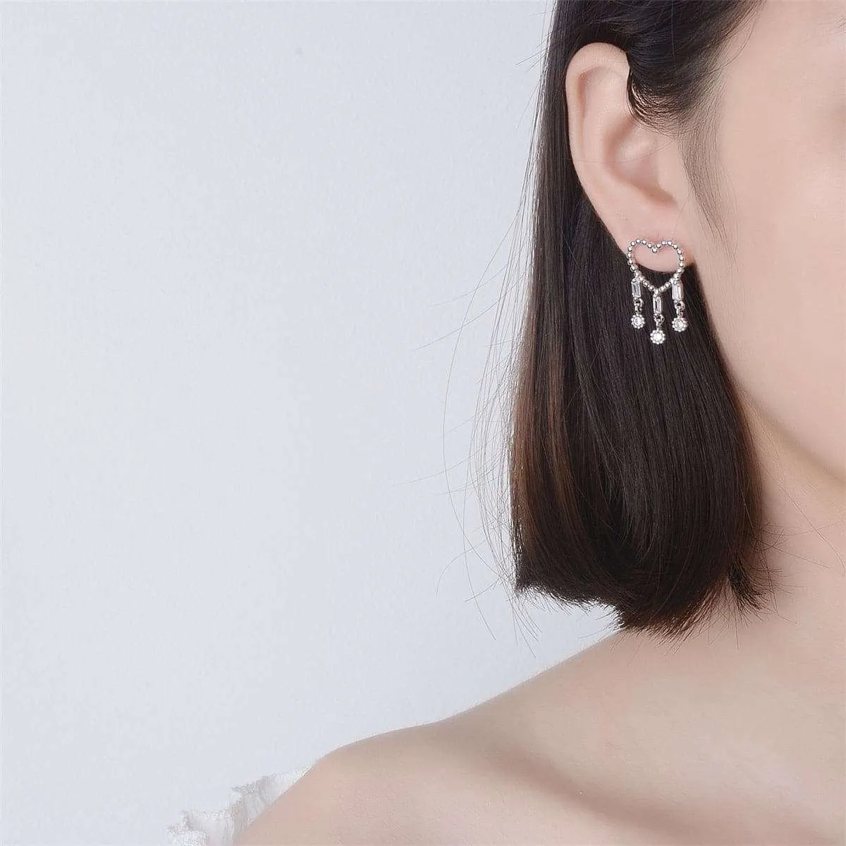 Cubic Zirconia & Silvertone Open Heart Tassel Drop Earrings sold by Zulily product image thumbnail 2