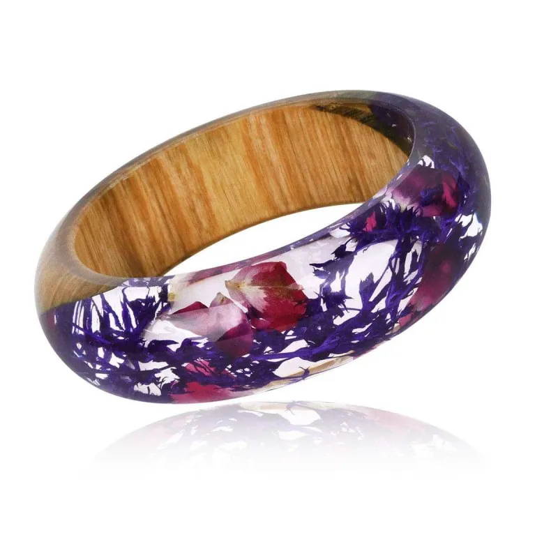 Purple Dried Flower Wooden Bangle made by Zulily