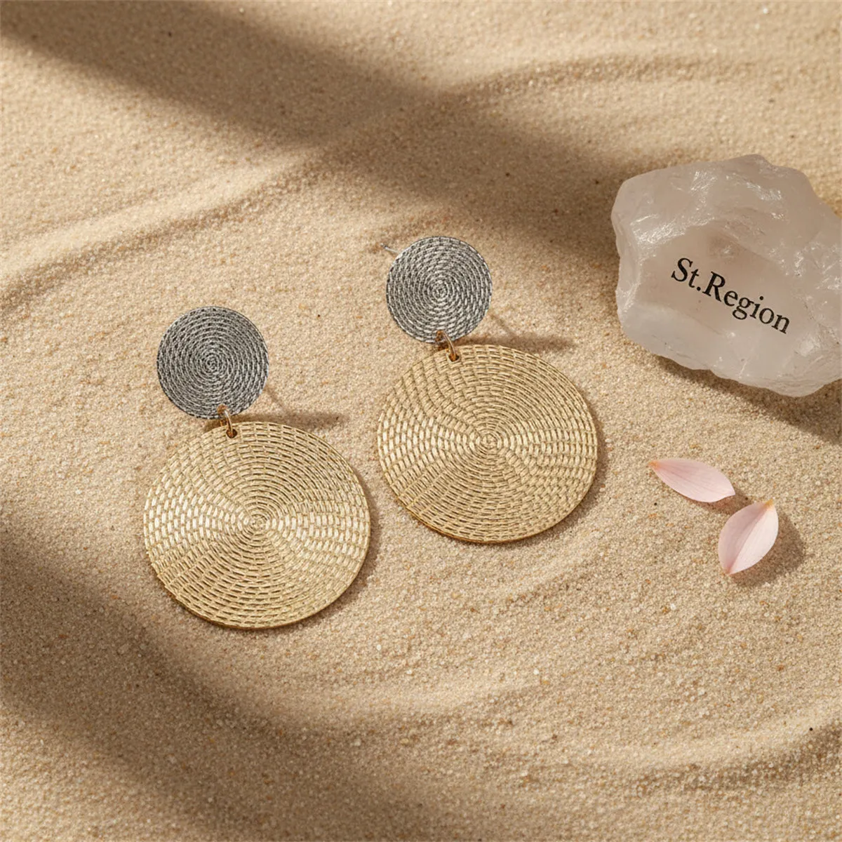 Goldtone & Silvertone Woven Disk Drop Earrings sold by Zulily product image thumbnail 3