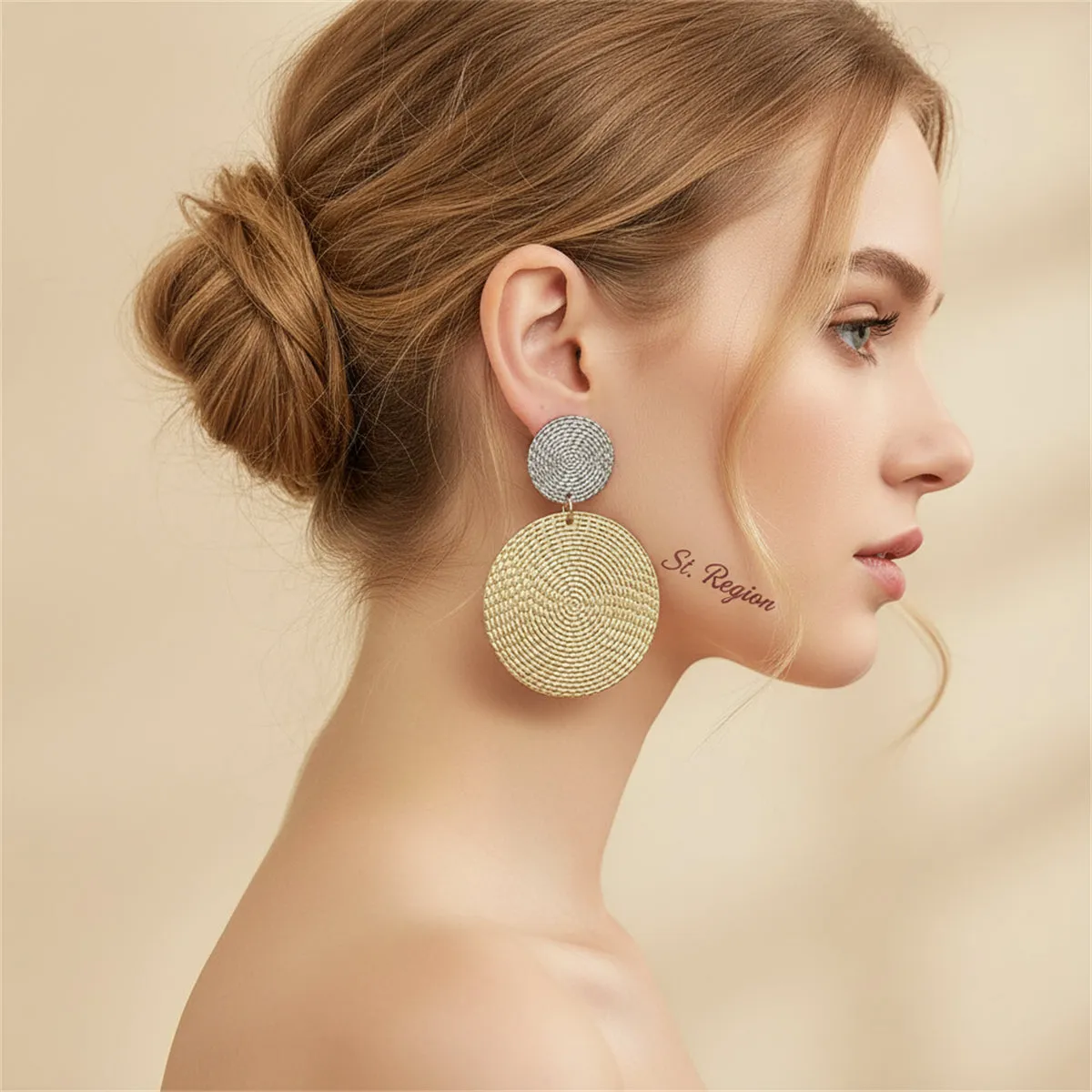 Goldtone & Silvertone Woven Disk Drop Earrings sold by Zulily product image thumbnail 5