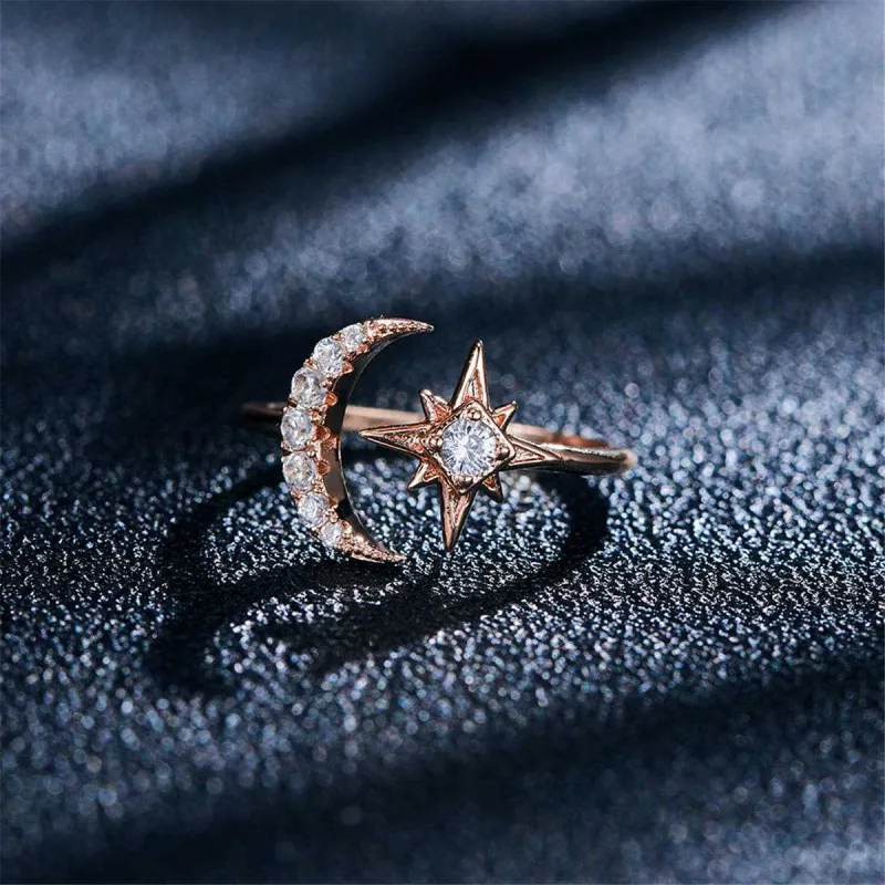 Cubic Zirconia & Rose Goldtone Moon & Star Bypass Ring made by Zulily