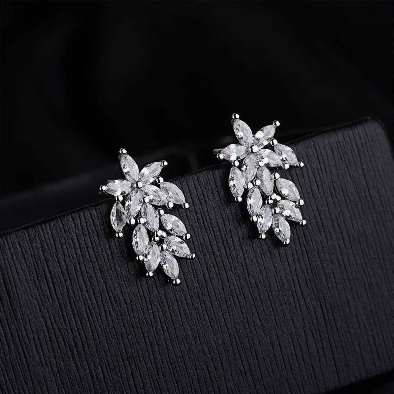 Crystal & Silvertone Leaf Cluster Stud Earrings made by Zulily