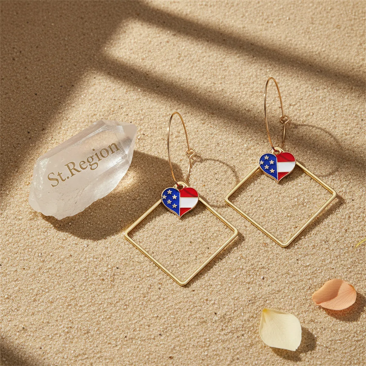 Goldtone American Flag Heart Hollow Drop Earrings sold by Zulily product image thumbnail 3