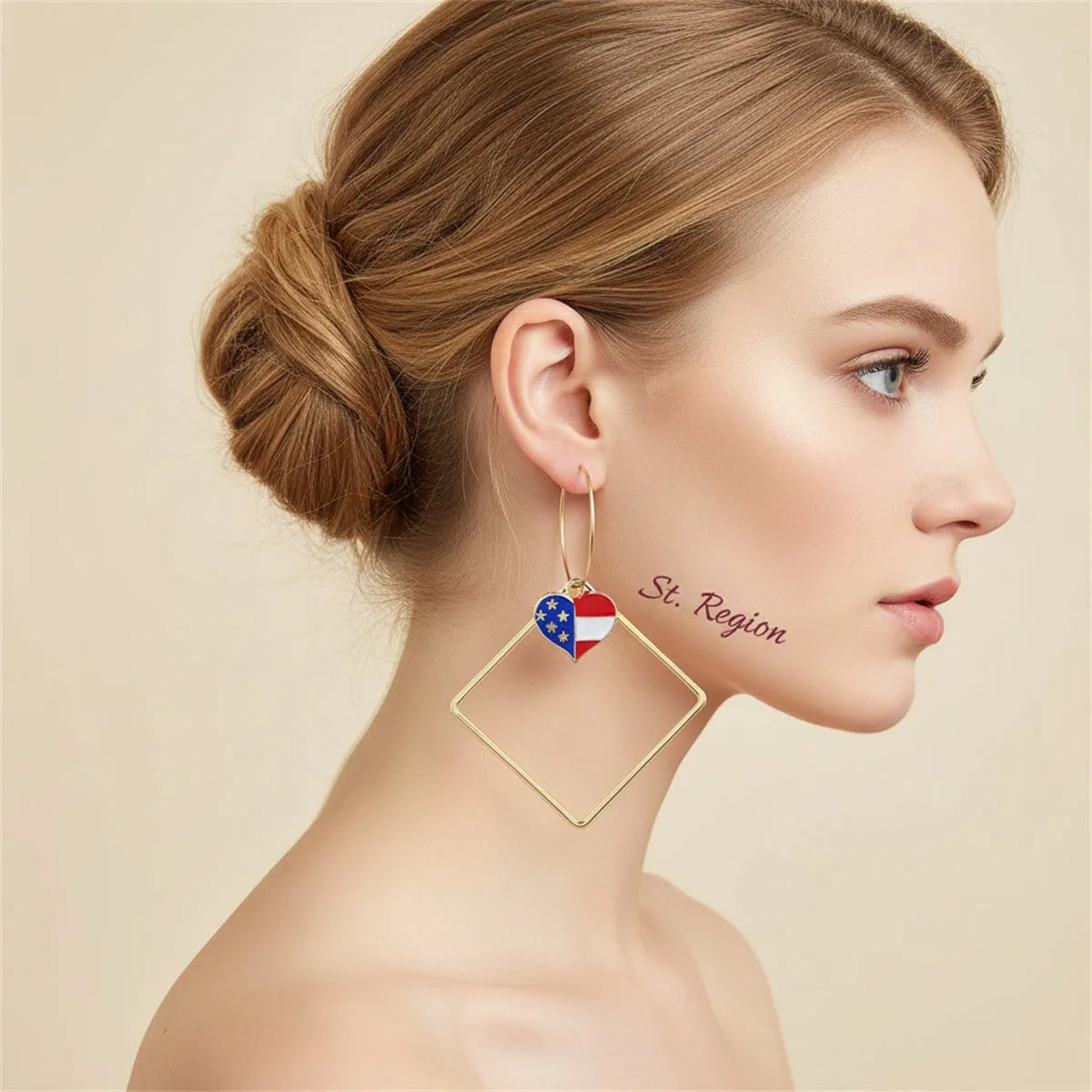Goldtone American Flag Heart Hollow Drop Earrings sold by Zulily product image thumbnail 5