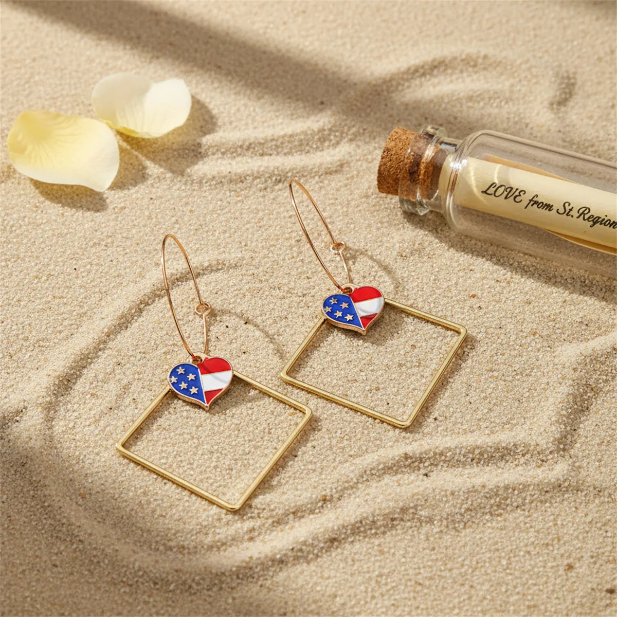 Goldtone American Flag Heart Hollow Drop Earrings sold by Zulily product image thumbnail 4