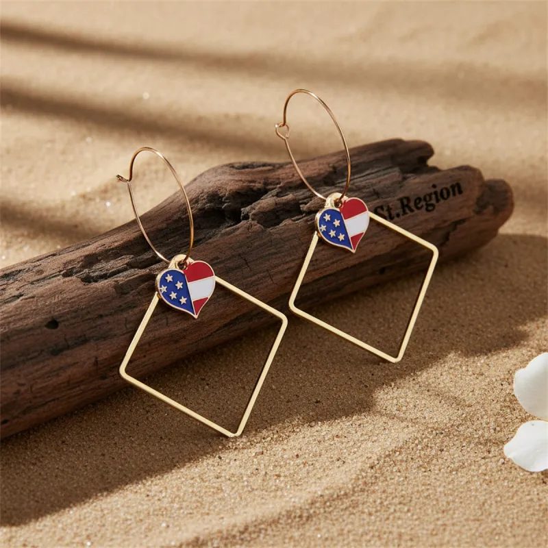 Goldtone American Flag Heart Hollow Drop Earrings made by Zulily