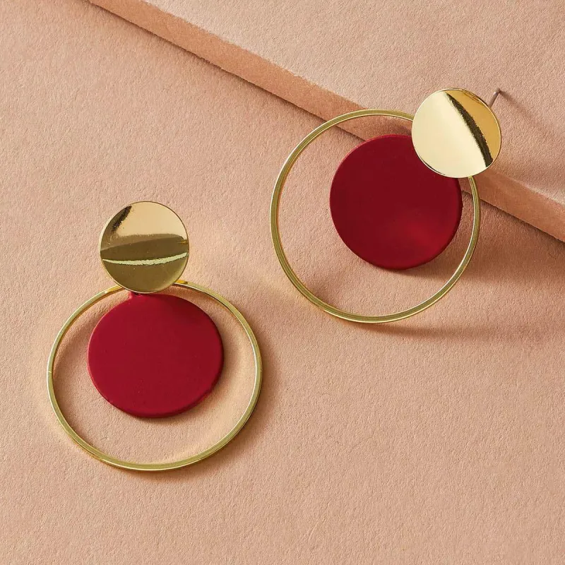 Red Emamel & Goldtone Circle Drop Earring made by Zulily