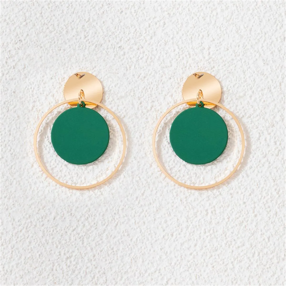 Green Enamel & Goldtone Circle Drop Earring sold by Zulily product image thumbnail 2