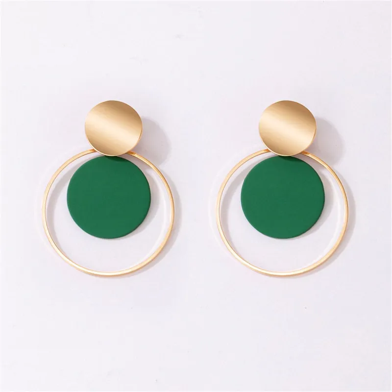 Green Enamel & Goldtone Circle Drop Earring made by Zulily