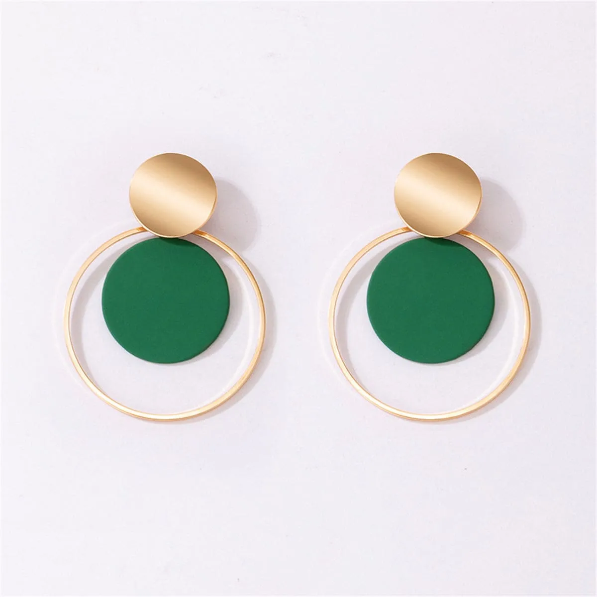 Green Enamel & Goldtone Circle Drop Earring sold by Zulily