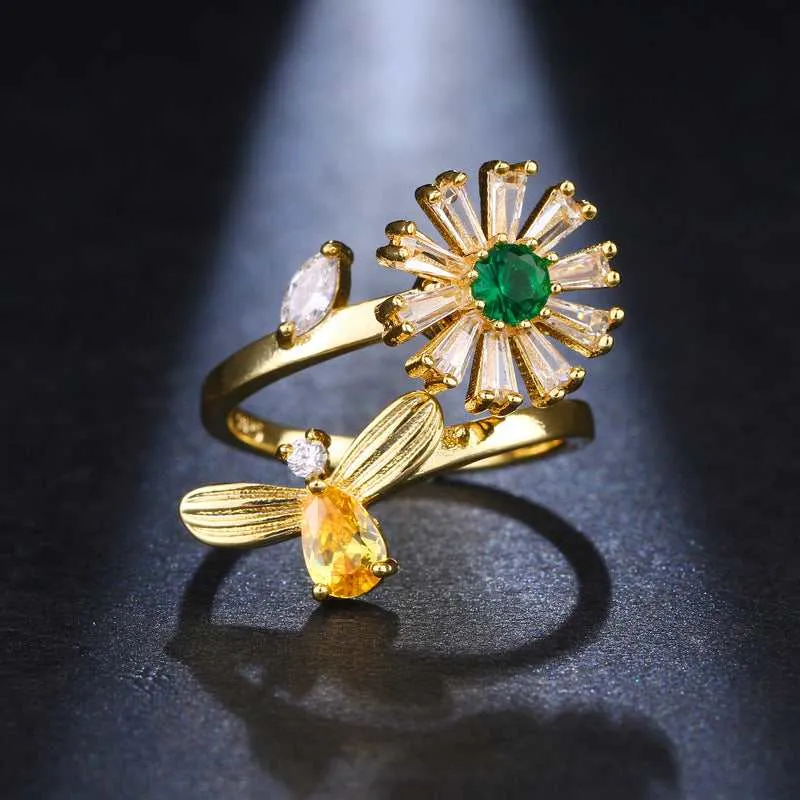 Crystal & Cubic Zirconia Goldtone Bee & Flower Adjustable Ring made by Zulily