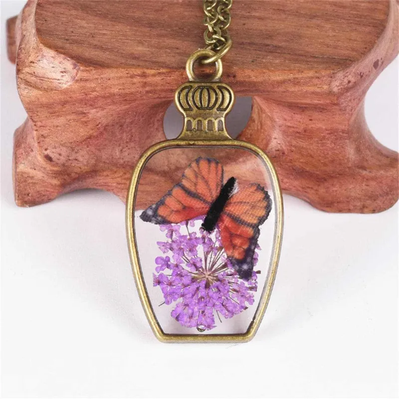 Red Gypsophila & Goldtone Blue Butterfly Vase Pendant Necklace made by Zulily