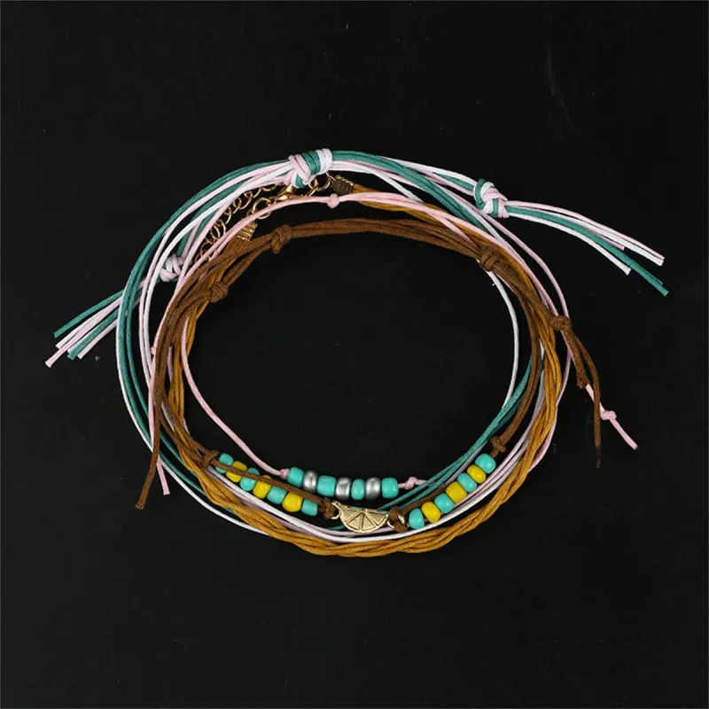 Turquoise & Yellow Multi-Strand Anklet Set made by Zulily