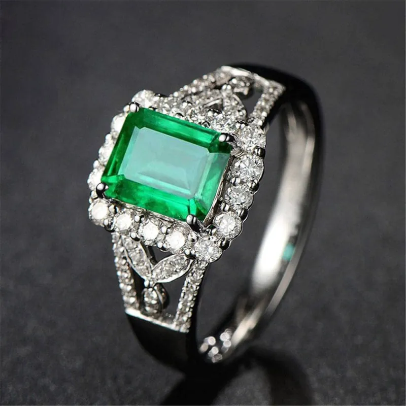 Green Crystal & Silvertone Halo Radiant-Cut Adjustable Ring made by Zulily