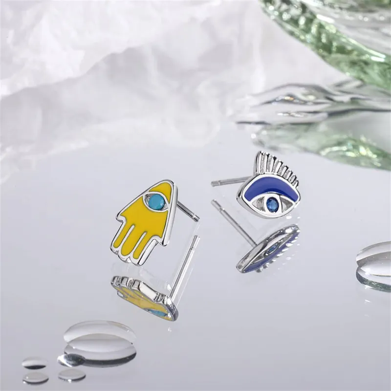 Cubic Zirconia & Silvertone Hamsa Eye Stud Earrings made by Zulily