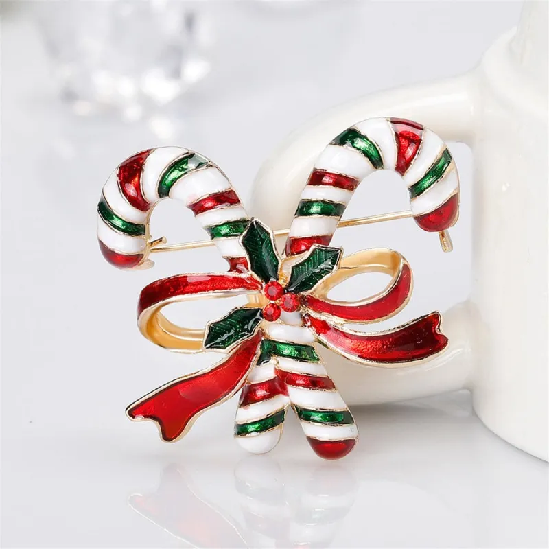 Red & Goldtone Bow & Double Candy Cane Crutch Brooch made by Zulily