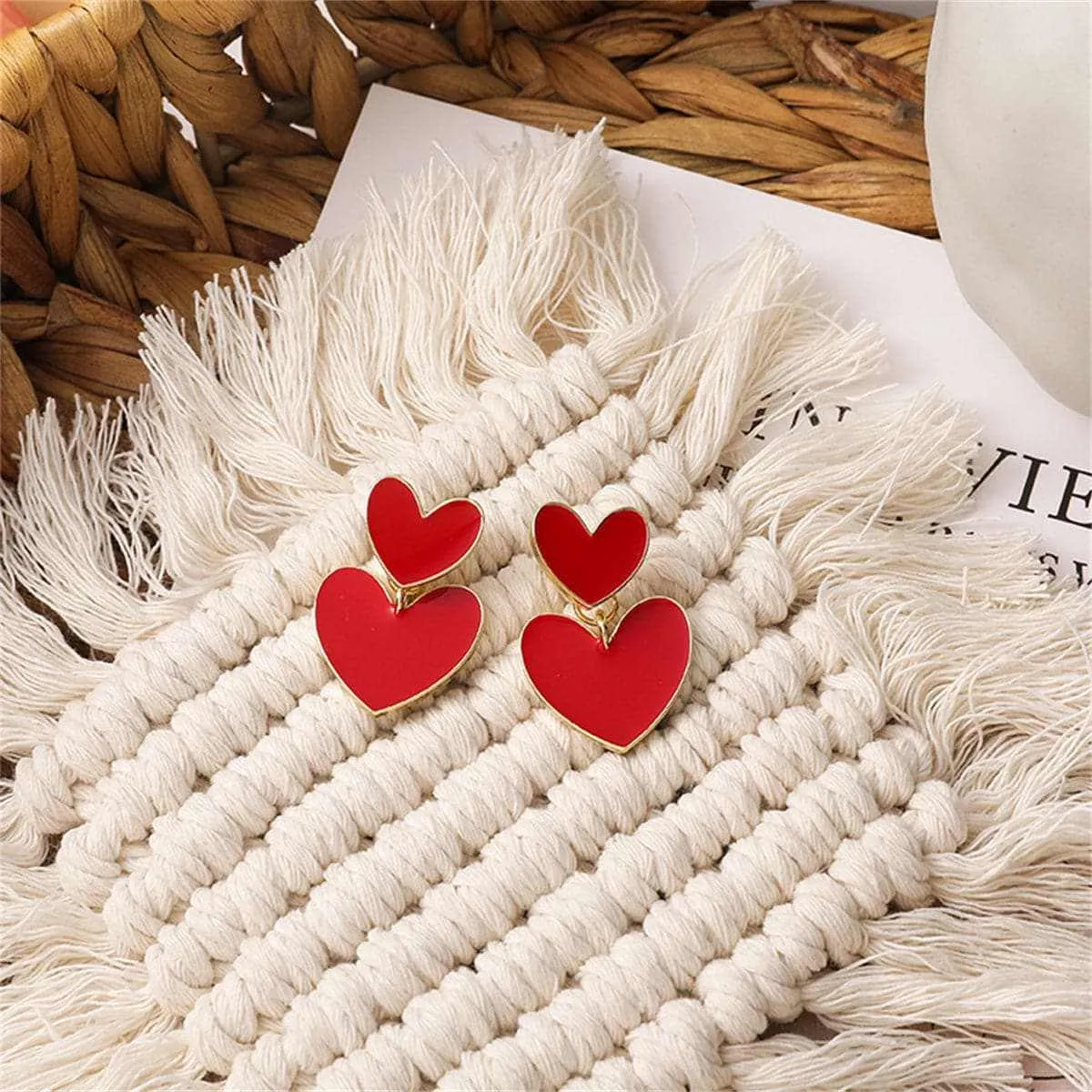 Red Enamel & Goldtone Double-Heart Ear Jackets sold by Zulily product image thumbnail 2