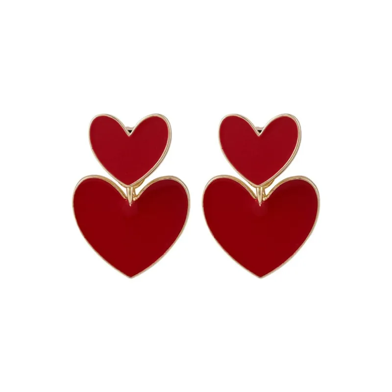 Red Enamel & Goldtone Double-Heart Ear Jackets made by Zulily