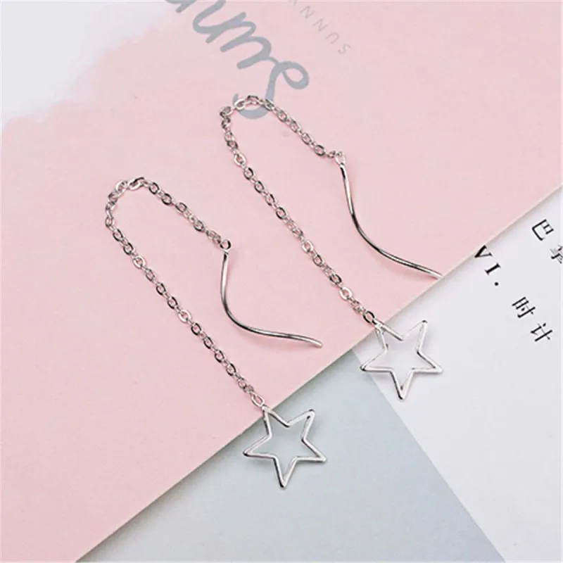 Silvertone Hollow Star Threader Earrings made by Zulily