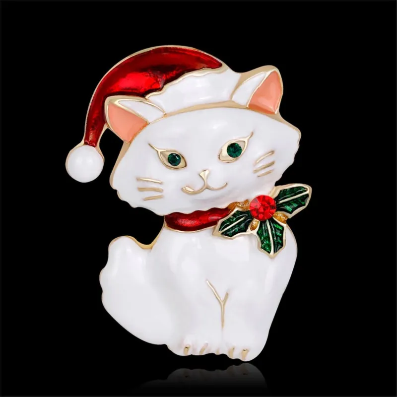 Green Cubic Zirconia & White Enamel Cat Brooch made by Zulily
