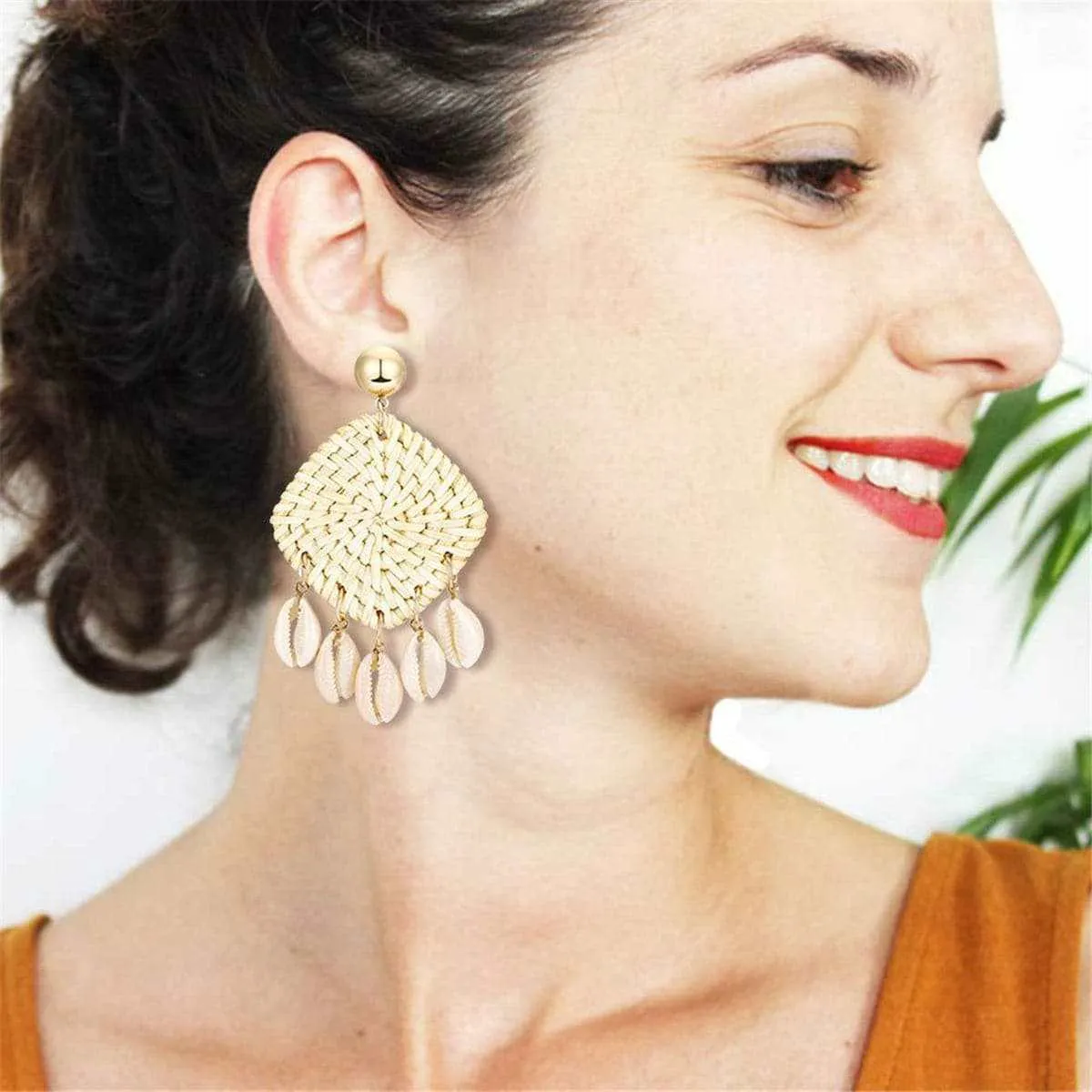 Shell & Rattan Rhombus Drop Earrings sold by Zulily product image thumbnail 2