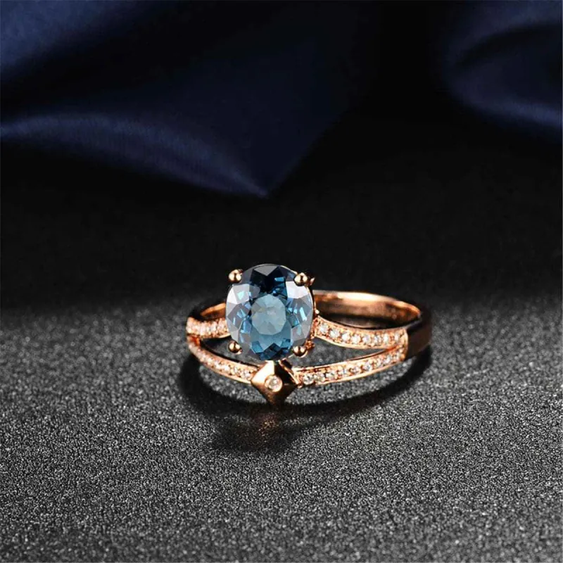 Blue Crystal & Cubic Zirconia Rose Goldtone Two-Row Round Ring made by Zulily