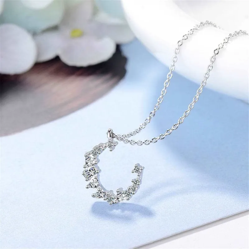 Cubic Zirconia & Silvertone Crescent Pendant Necklace made by Zulily
