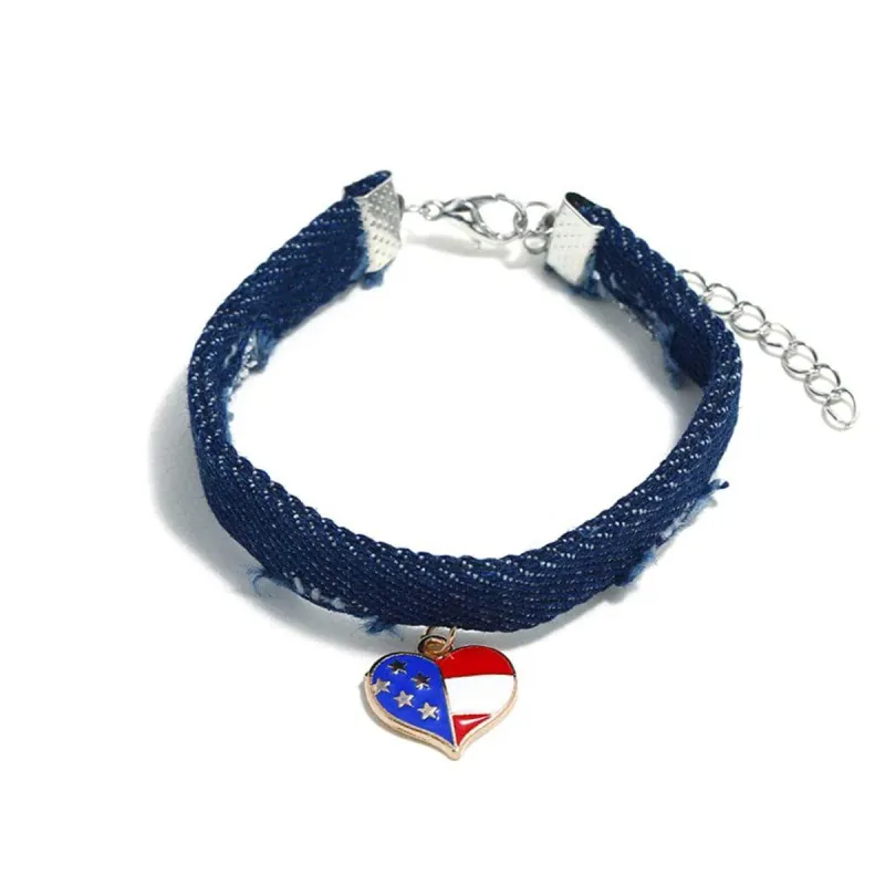 Blue & Silvertone American Flag Heart Bracelet made by Zulily