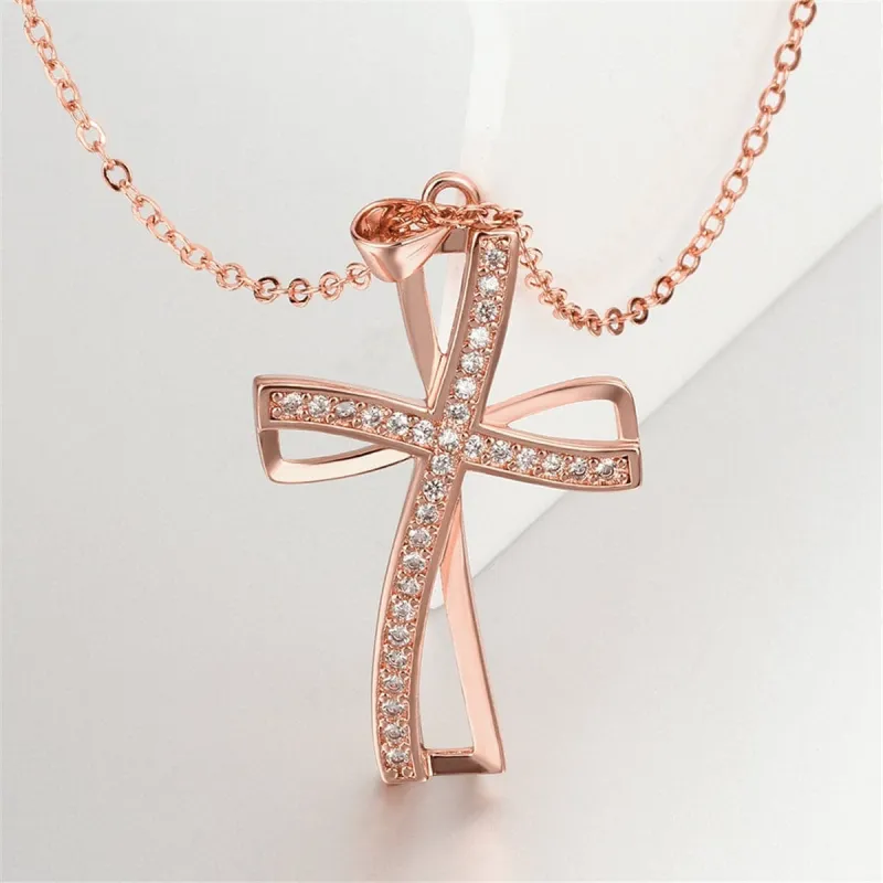 Cubic Zirconia & Rose Goldtone Cross Pendant Necklace made by Zulily