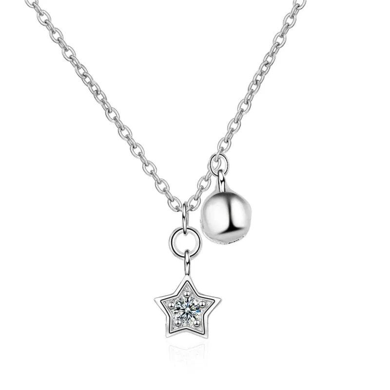 Cubic Zirconia & Silvertone Star & Bead Pendant Necklace made by Zulily