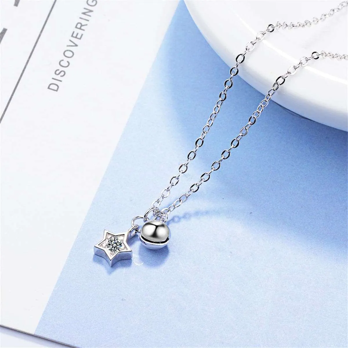 Cubic Zirconia & Silvertone Star & Bead Pendant Necklace sold by Zulily product image thumbnail 2