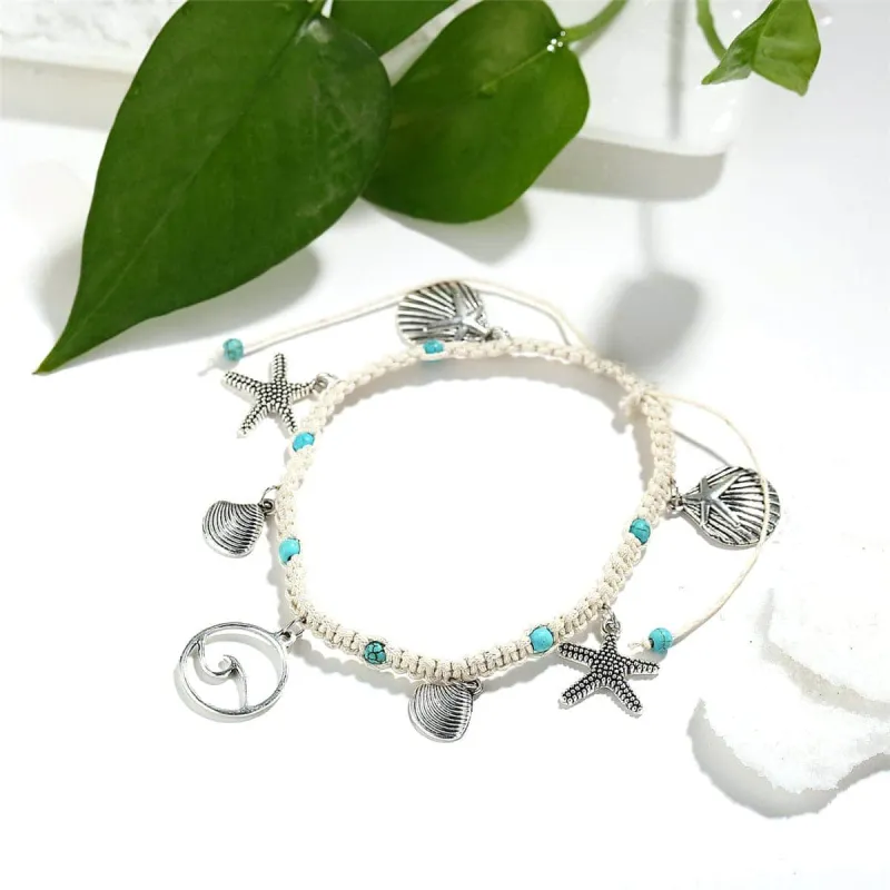 Turquoise & Silvertone Ocean Lives Charm Anklet made by Zulily