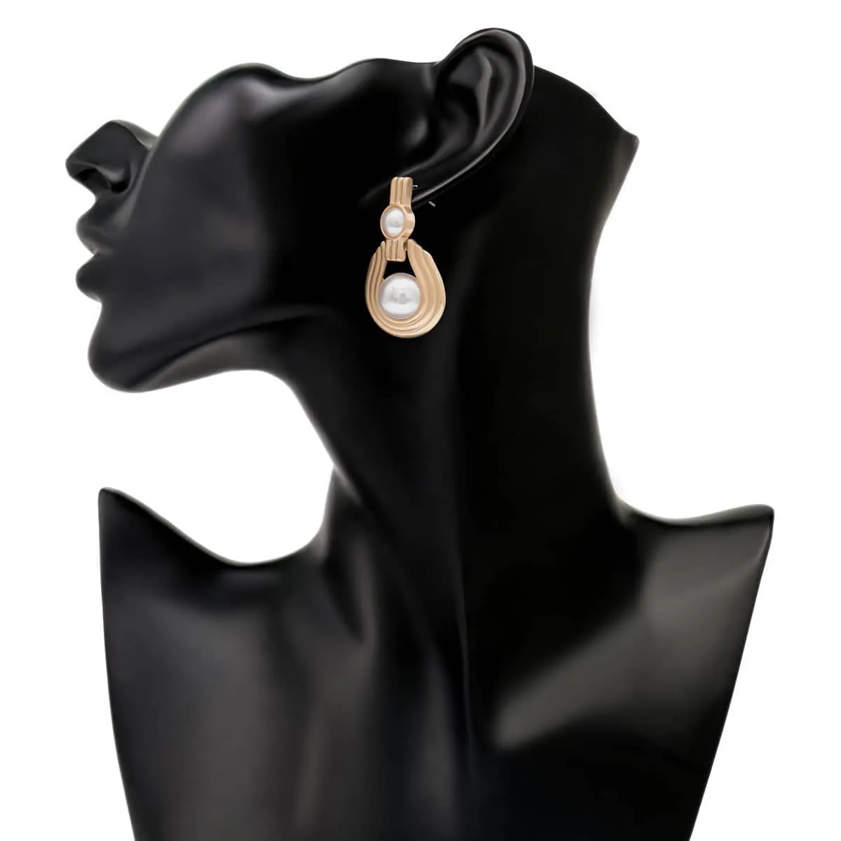 Pearl & Goldtone Textured Oval Drop Earrings sold by Zulily product image thumbnail 2