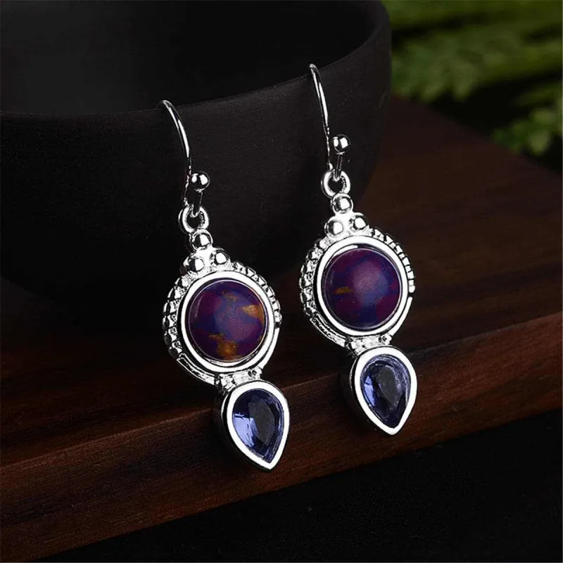 Purple Turquoise & Crystal Silvertone Pear-Cut Drop Earrings made by Zulily