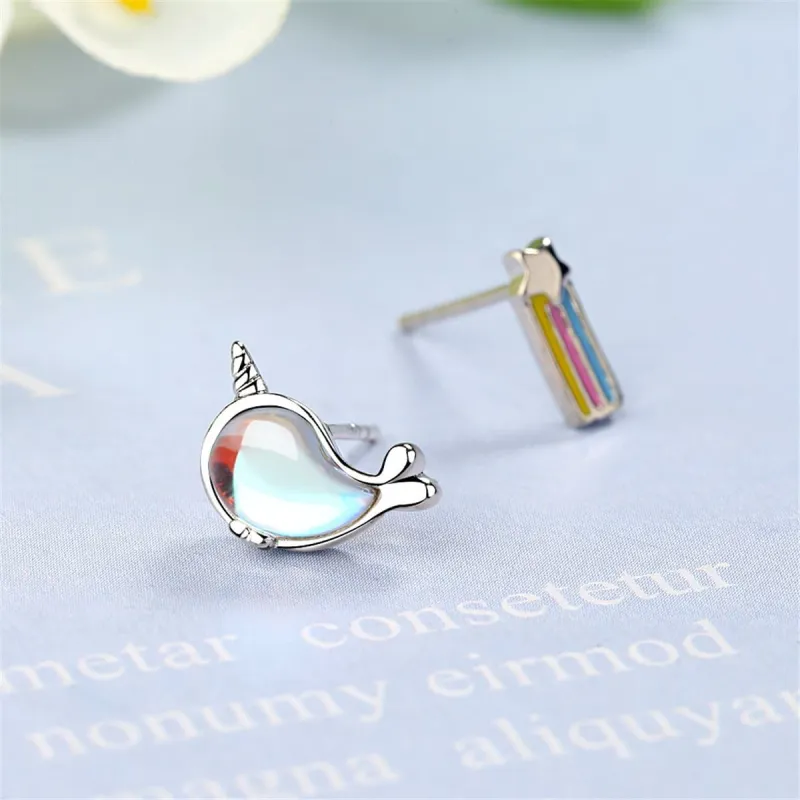 Moonstone & Enamel Silvertone Shooting Star & Whale Stud Earrings made by Zulily