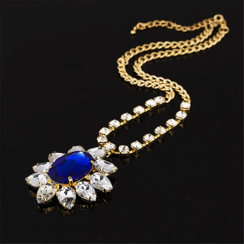 Blue Crystal & Cubic Zirconia Goldtone Oval Flower Pendant Necklace made by Zulily