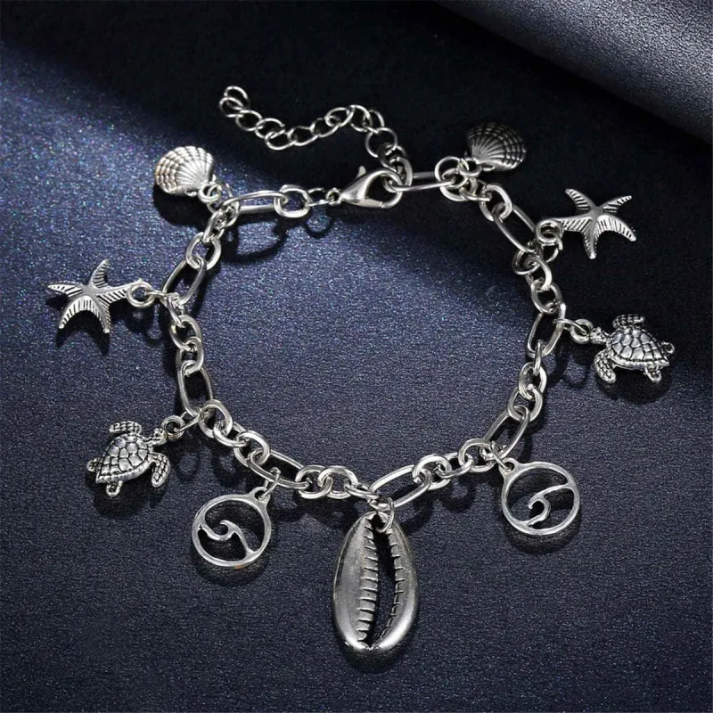 Silvertone Seashell & Starfish Station Anklet made by Zulily