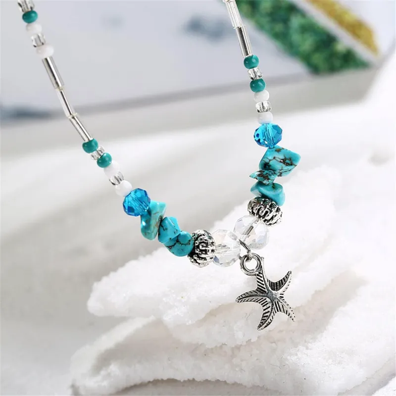 Turquoise & Acrylic Silvertone Beaded Starfish Charm Anklet made by Zulily