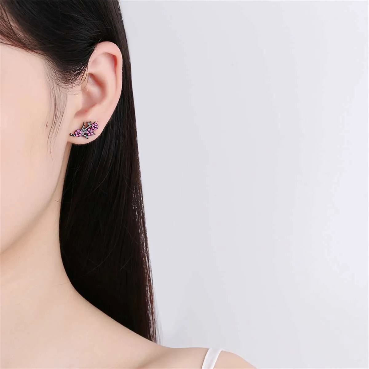 Cubic Zirconia & Black-Tone Plum Flower Stud Earrings sold by Zulily product image thumbnail 2
